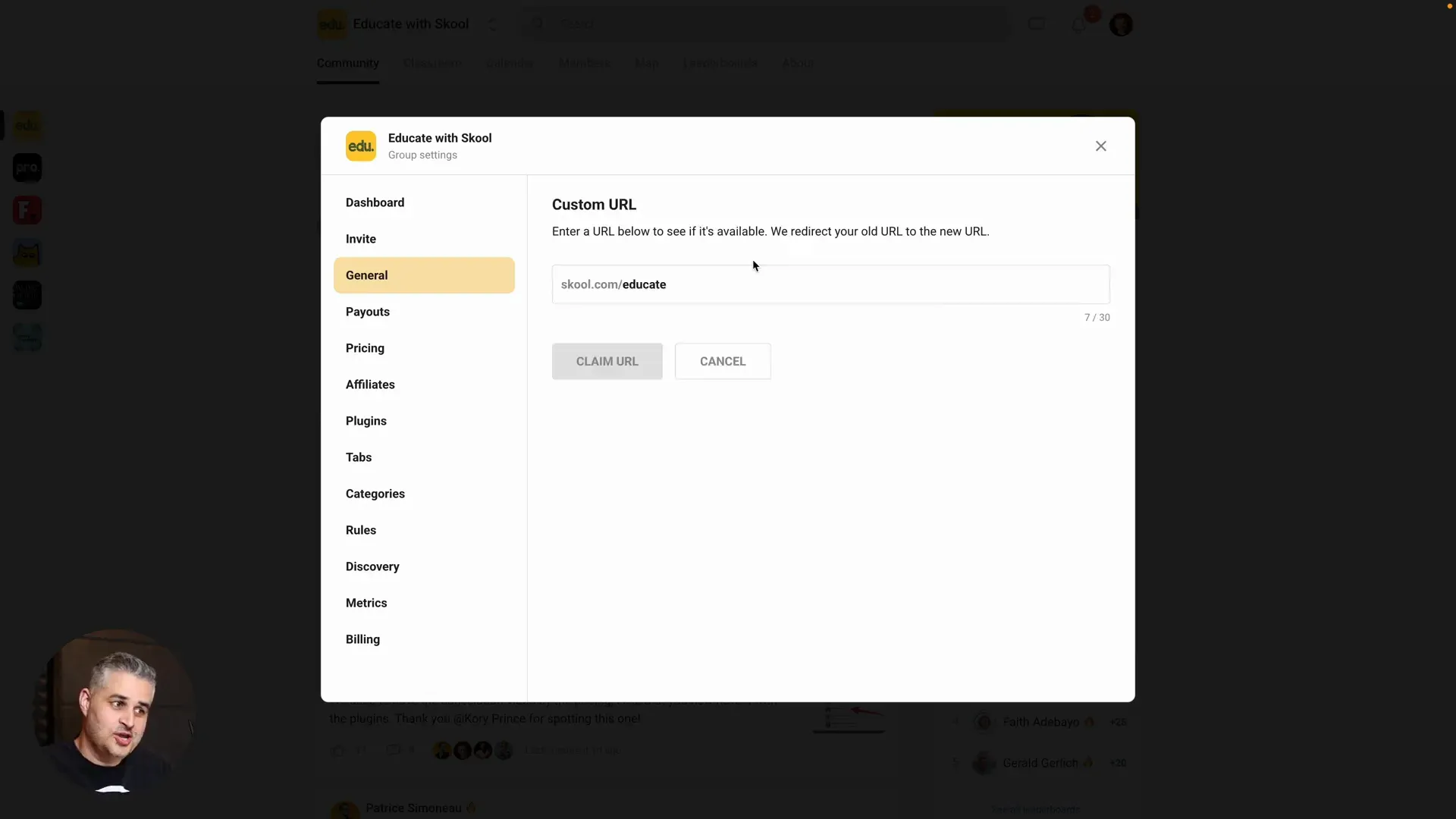 URL change feature in settings