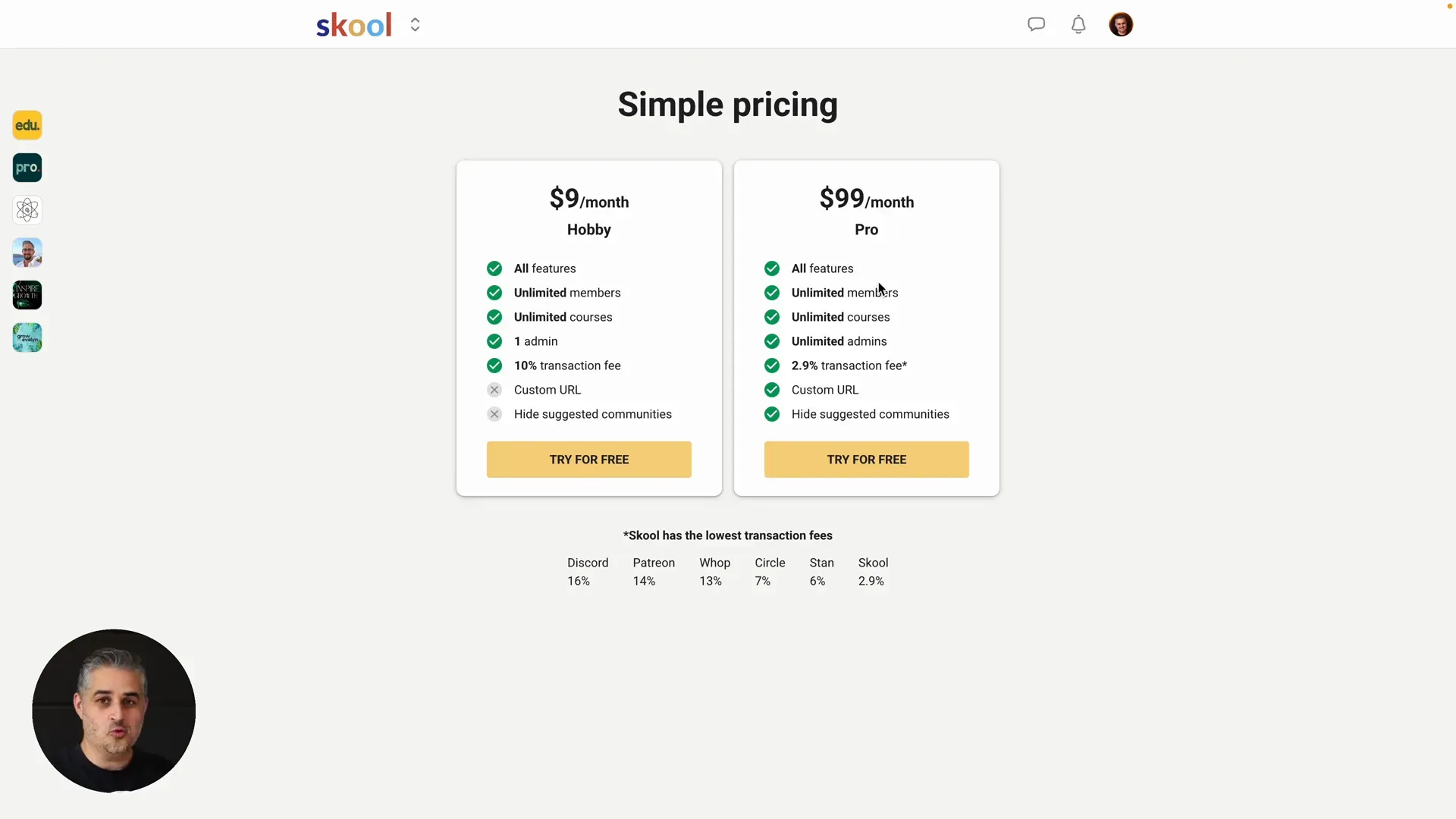 Overview of Pro plan and Hobby plan names and pricing